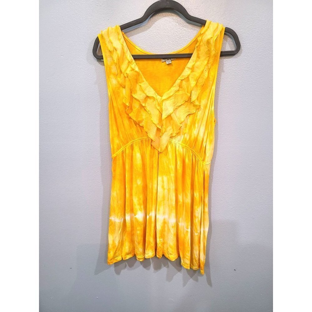 One World Blouse Women's Medium M Yellow Sleeveless Gypsy Boho Bohemian Stretchy